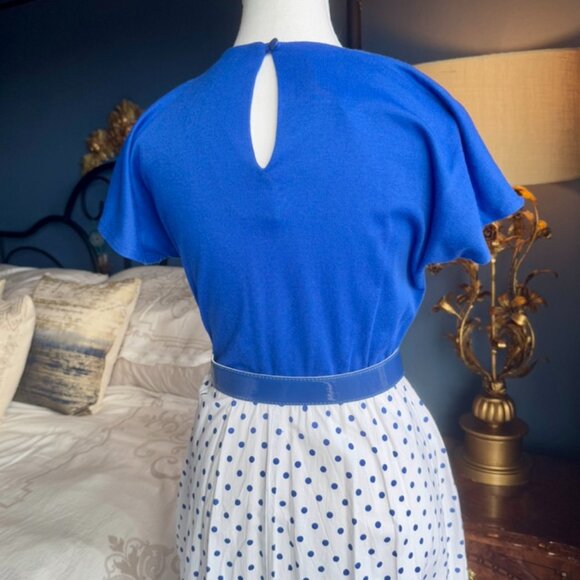 Vintage Blue and White Polka Dot Dress - Picture 5 of 9